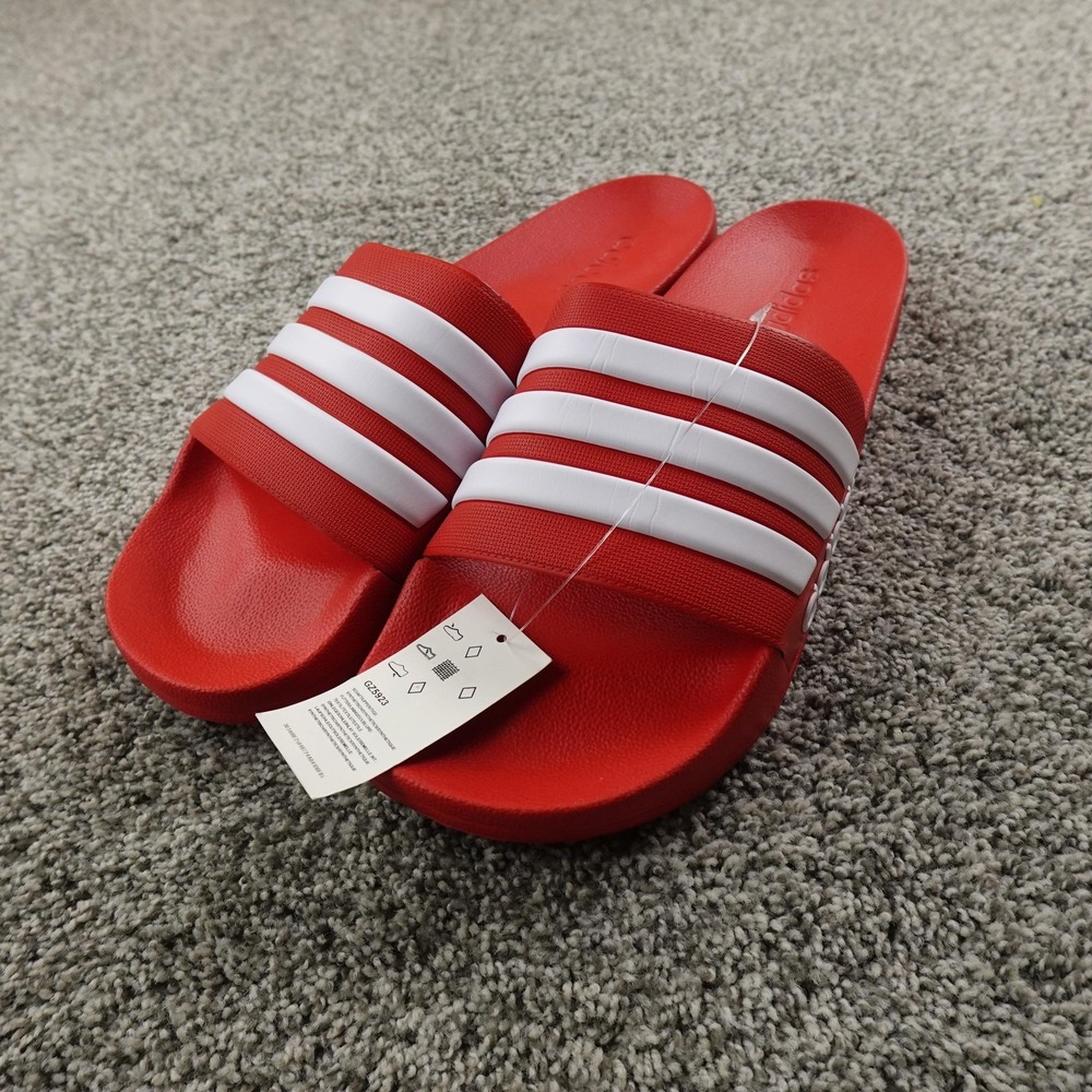 NEW Adidas Slide Sandals Shoes Mens 18 Red White 3 Stripe Slip On Pool GZ5892